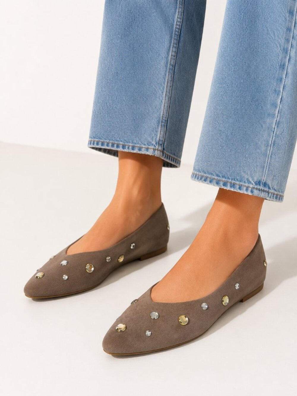 NEW A new day Suede Studded Ballet Flats In Rich Brown Taupe Almond Toe Size 12
